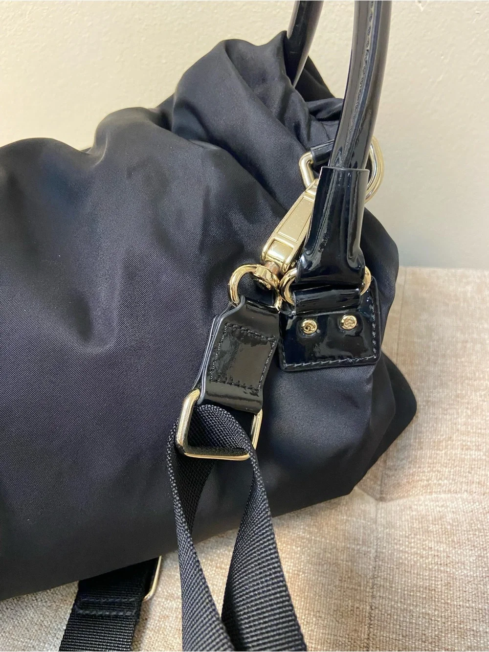 kate spade Black Nylon Dual-Handle Shoulder Bag with Gold Hardware